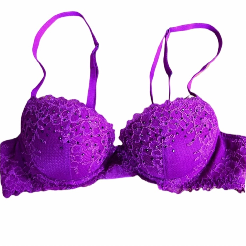 Aerie Reese Purple-Pink Lace Rhinestone Bra. Sz. 34 A
